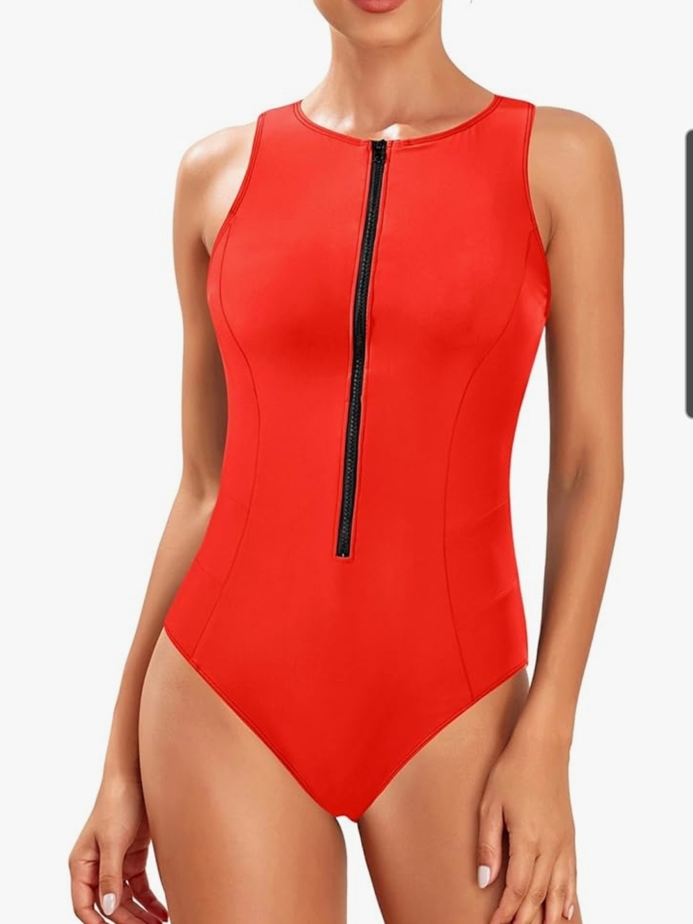 Front-Zip Athletic Red One-Piece Swimsuit By Tempt Me Size Med